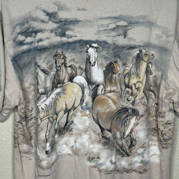 Vintage 90s Wild Horses AOP T Shirt Medium - Picture 4 of 6